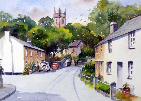 Altarnun Village, landscape painting by Brenda Murphy